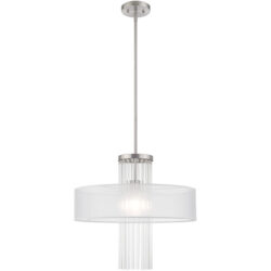 1 Light Brushed Nickel Pendant Chandelier with Clear Crystal Rods/ Hand Crafted Translucent Fabric Shade-Lighting LumensPendant Lights