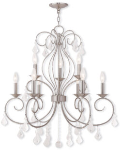 6 Light + 3 Light Brushed Nickel Chandelier with Clear Crystals Shade-Lighting LumensChandeliers