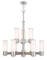 9 Light Brushed Nickel Chandelier with Hand Blown Satin Opal White Glass Shade-Lighting LumensChandeliers