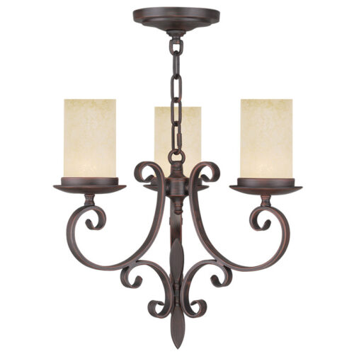 3 Light Imperial Bronze Mini Chandelier with Vintage Scavo Hand Blown Glass Shade-Lighting LumensChandeliers