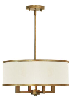 4 Light Antique Gold Leaf Chandelier with Hand Crafted Ash-Gray Linen Fabric Hardback Shade-Lighting LumensChandeliers