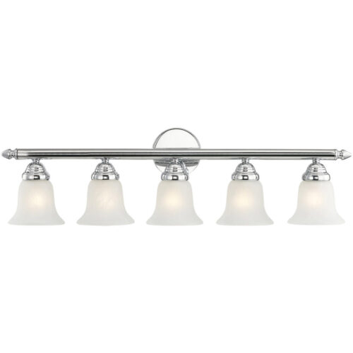32 inch 5 Light Polished Chrome Bathroom Vanity light fixture with White Alabaster Glass Shade-Lighting LumensBath/Vanity