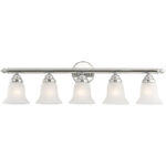 32 inch 5 Light Polished Chrome Bathroom Vanity light fixture with White Alabaster Glass Shade-Lighting LumensBath/Vanity