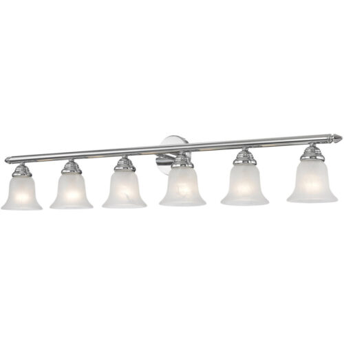 48 inch 6 Light Polished Chrome Bathroom Vanity light fixture with White Alabaster Glass Shade-Lighting LumensBath/Vanity