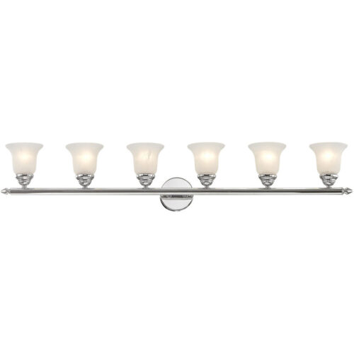 48 inch 6 Light Polished Chrome Bathroom Vanity light fixture with White Alabaster Glass Shade-Lighting LumensBath/Vanity