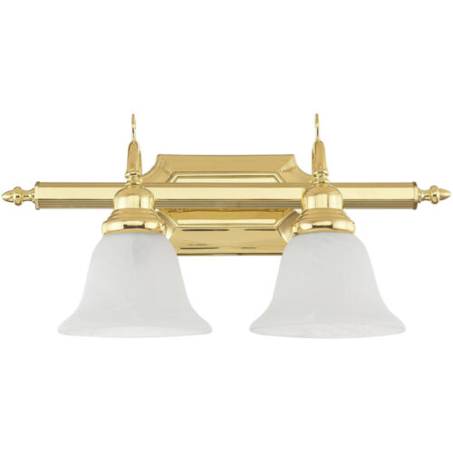19 inch 2 Light Polished Brass Bathroom Vanity light fixture with White Alabaster Glass Shade-Lighting LumensBath/Vanity