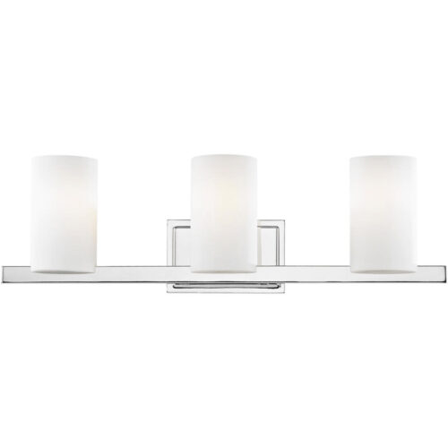 26 inch 3 Light Polished Chrome Bathroom Vanity light fixture with Hand Blown Satin Opal White Cylinder Glass Shade-Lighting LumensBath/Vanity