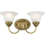 17 inch 2 Light Antique Brass Bathroom Vanity light fixture with White Alabaster Glass Shade-Lighting LumensBath/Vanity