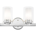 14.5 inch 2 Light Polished Chrome Bathroom Vanity light fixture with Clear Outside Glass & Opal Inside Glass Shade-Lighting LumensBath/Vanity