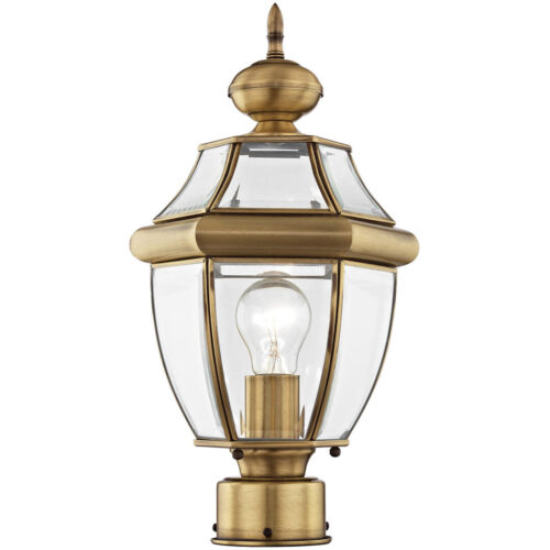 1 Light Antique Brass Outdoor Post Lantern Pendant Lighting Fixture with Clear Beveled Glass Shade-Lighting LumensLantern