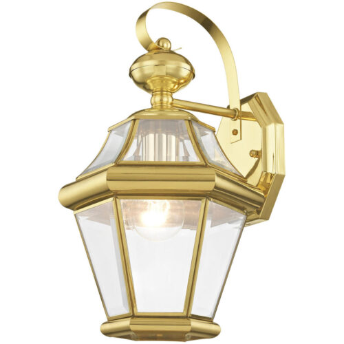 8.5 inch 1 Light Polished Brass Outdoor Wall Lantern Pendant Lighting Fixture with Clear Beveled Glass Shade-Lighting LumensLantern