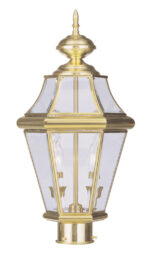 2 Light Polished Brass Outdoor Post Lantern Pendant Lighting Fixture with Clear Beveled Glass Shade-Lighting LumensLantern