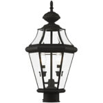 2 Light Black Outdoor Post Lantern Pendant Lighting Fixture with Clear Beveled Glass Shade-Lighting LumensLantern
