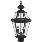 2 Light Black Outdoor Post Lantern Pendant Lighting Fixture with Clear Beveled Glass Shade-Lighting LumensLantern