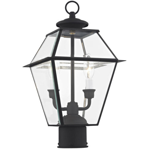 9 inch 2 Light Black Outdoor Post Lantern Pendant Lighting Fixture with Clear Beveled Glass Shade-Lighting LumensLantern