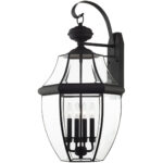 16 inch 4 Light Black Outdoor Wall Lantern Pendant Lighting Fixture with Clear Beveled Glass Shade-Lighting LumensLantern