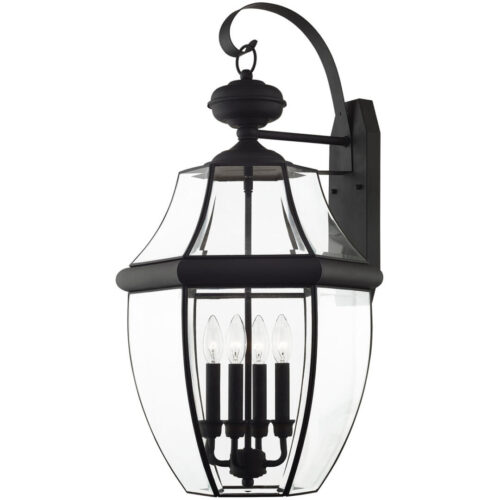16 inch 4 Light Black Outdoor Wall Lantern Pendant Lighting Fixture with Clear Beveled Glass Shade-Lighting LumensLantern