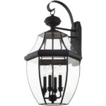 16 inch 4 Light Black Outdoor Wall Lantern Pendant Lighting Fixture with Clear Beveled Glass Shade-Lighting LumensLantern