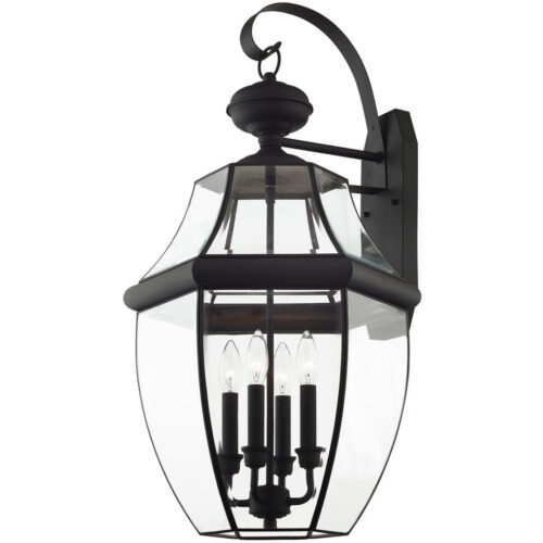 16 inch 4 Light Black Outdoor Wall Lantern Pendant Lighting Fixture with Clear Beveled Glass Shade-Lighting LumensLantern