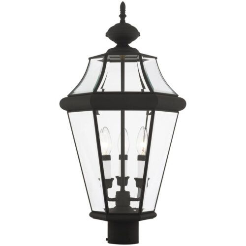 3 Light Black Outdoor Post Lantern Pendant Lighting Fixture with Clear Beveled Glass Shade-Lighting LumensLantern