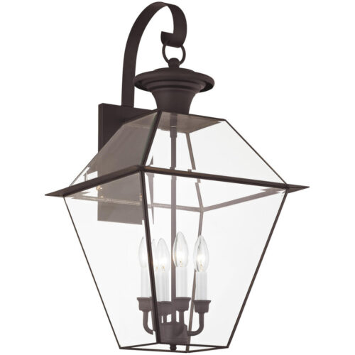 15 inch 4 Light Bronze Outdoor Wall Lantern Pendant Lighting Fixture with Clear Beveled Glass Shade-Lighting LumensLantern