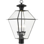 15 inch 4 Light Black Outdoor Post Lantern Pendant Lighting Fixture with Clear Beveled Glass Shade-Lighting LumensLantern