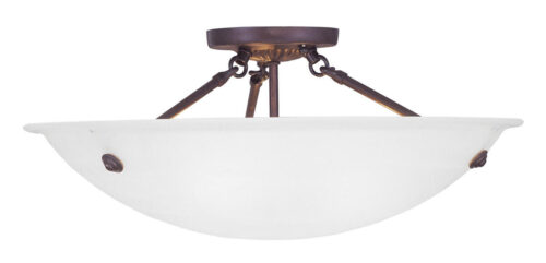 3 Light Bronze Ceiling Light fixture with White Alabaster Glass Shade-Lighting LumensFlush Mount Ceiling Lights