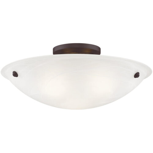 3 Light Bronze Ceiling Light fixture with White Alabaster Glass Shade-Lighting LumensFlush Mount Ceiling Lights