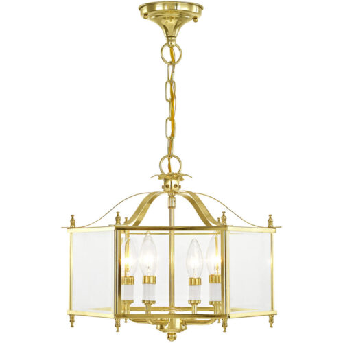 4 Light Polished Brass Chain Hang/Ceiling Light fixture with Clear Beveled Glass Shade-Lighting LumensFlush Mount Ceiling Lights