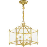 4 Light Polished Brass Chain Hang/Ceiling Light fixture with Clear Beveled Glass Shade-Lighting LumensFlush Mount Ceiling Lights