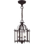 3 Light Bronze Chain Hang/Ceiling Light fixture with Clear Beveled Glass Shade-Lighting LumensFlush Mount Ceiling Lights