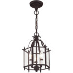 3 Light Bronze Chain Hang/Ceiling Light fixture with Clear Beveled Glass Shade-Lighting LumensFlush Mount Ceiling Lights