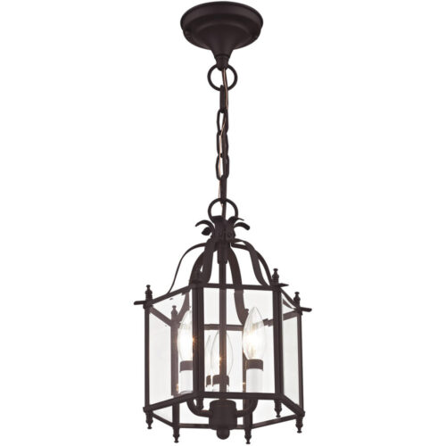 3 Light Bronze Chain Hang/Ceiling Light fixture with Clear Beveled Glass Shade-Lighting LumensFlush Mount Ceiling Lights