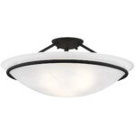 3 Light Black Ceiling Light fixture with White Alabaster Glass Shade-Lighting LumensFlush Mount Ceiling Lights