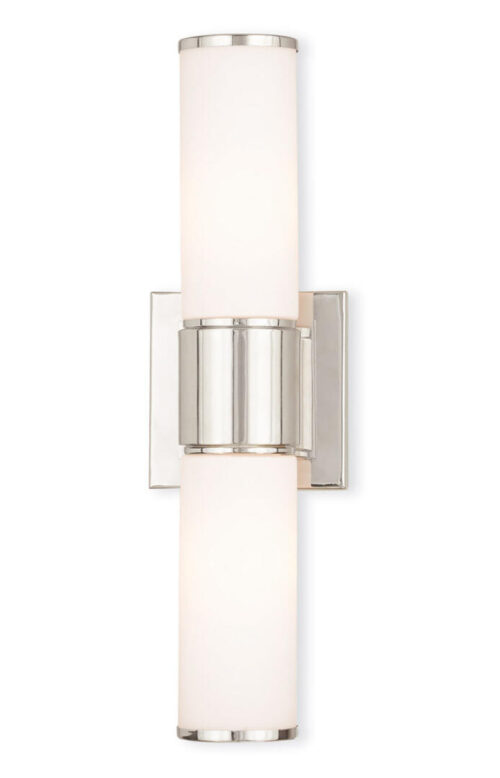 35.5 inch 5 Light Polished Nickel Wall Sconce/ Bathroom Vanity light fixture with White Glass Shade-Lighting LumensBath/Flush Mounts