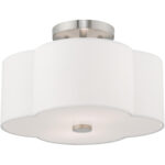 1 Light Brushed Nickel Pendant light Hanging Light Fixture with Hand Crafted Off-White Fabric Hardback Shade-Lighting LumensPendant Lights