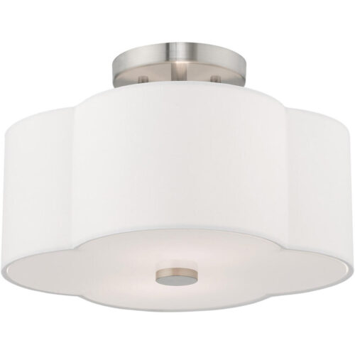 1 Light Brushed Nickel Pendant light Hanging Light Fixture with Hand Crafted Off-White Fabric Hardback Shade-Lighting LumensPendant Lights