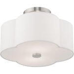 1 Light Brushed Nickel Pendant light Hanging Light Fixture with Hand Crafted Off-White Fabric Hardback Shade-Lighting LumensPendant Lights
