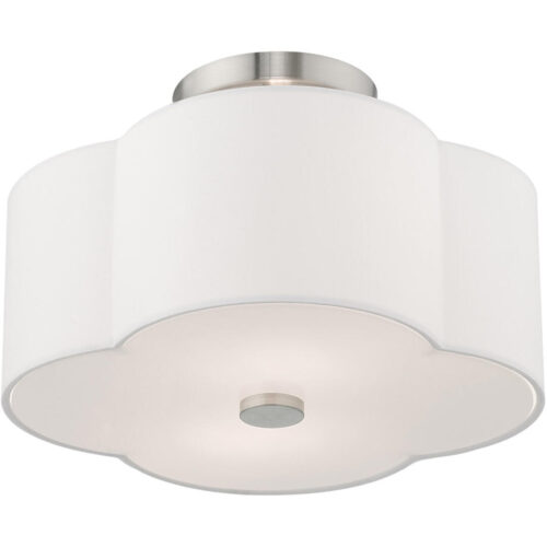 1 Light Brushed Nickel Pendant light Hanging Light Fixture with Hand Crafted Off-White Fabric Hardback Shade-Lighting LumensPendant Lights
