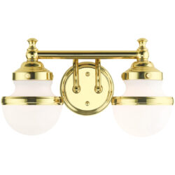 15 inch 2 Light Polished Brass Bathroom Vanity light fixture with White Glass Shade-Lighting LumensBath/Vanity