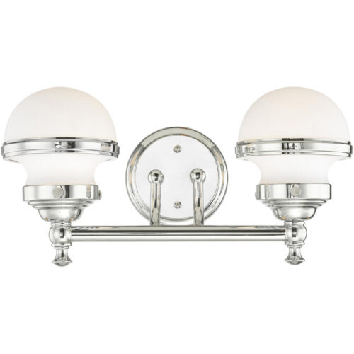 15 inch 2 Light Polished Chrome Bathroom Vanity light fixture with Hand Blown Satin Opal White Glass Shade-Lighting LumensBath/Vanity