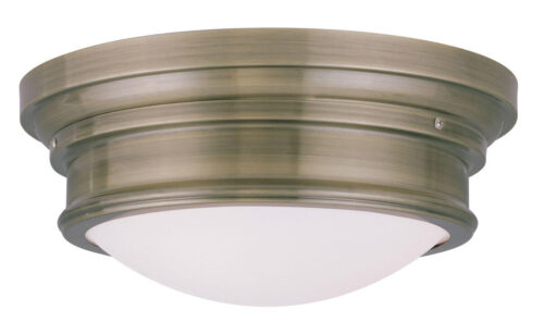 3 Light Antique Brass Ceiling Light fixture with Hand Blown Satin White Glass Shade-Lighting LumensFlush Mount Ceiling Lights