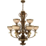 41.5 inch 4 Light Palacial Bronze with Gilded Accents Bathroom Vanity light fixture with Hand Crafted Gold Dusted Art Glass Shade-Lighting LumensBath/Flush Mounts