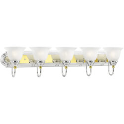36 inch 5 Light Polished Chrome & Polished Brass Bathroom Vanity light fixture with White Alabaster Glass Shade-Lighting LumensBath/Vanity