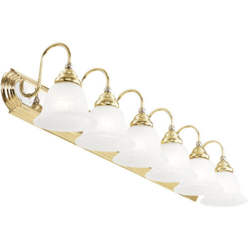 48 inch 6 Light Polished Brass & Polished Chrome Bathroom Vanity light fixture with White Alabaster Glass Shade-Lighting LumensBath/Vanity