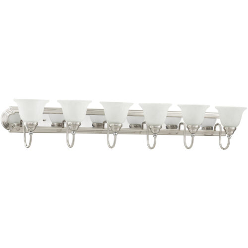 48 inch 6 Light Brushed Nickel & Polished Chrome Bathroom Vanity light fixture with White Alabaster Glass Shade-Lighting LumensBath/Vanity