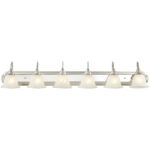 48 inch 6 Light Brushed Nickel & Polished Chrome Bathroom Vanity light fixture with White Alabaster Glass Shade-Lighting LumensBath/Vanity