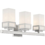 23.875 inch 3 Light Brushed Nickel Bathroom Vanity light fixture with Hand Blown Satin Opal White Glass Shade-Lighting LumensBath/Vanity