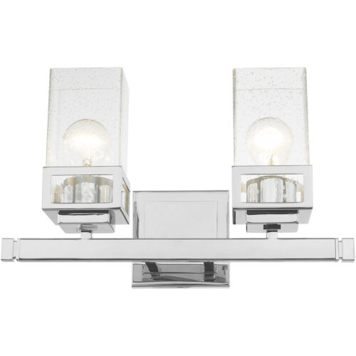16 inch 2 Light Polished Chrome Bathroom Vanity light fixture with Hand Blown Clear Seeded Glass Shade-Lighting LumensBath/Vanity