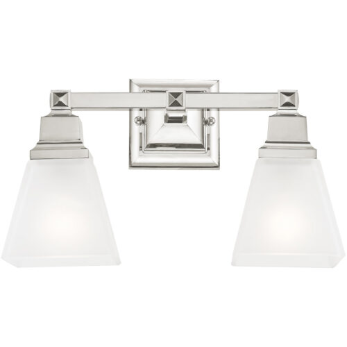 15 inch 2 Light Polished Nickel Bathroom Vanity light fixture with Satin Glass Shade-Lighting LumensBath/Vanity